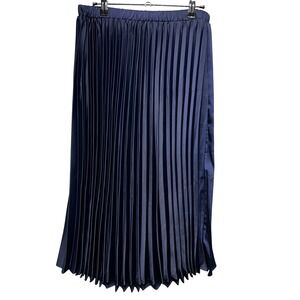 Solitaire Pleated Midi Skirt Womens Size M Navy Blue Minimalist Classic